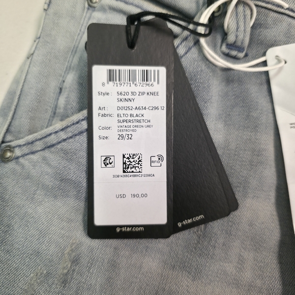 G-Star Raw 5620 3D Zip Knee Skinny Jeans Vintage Oreon Grey Destroyed Sz 29/32 - Picture 4 of 8